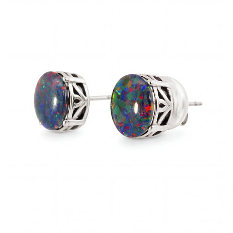 Triplet Opal Earrings in Stainless Steel - Multicolour - Australian Opal Cutters and Pearl Divers