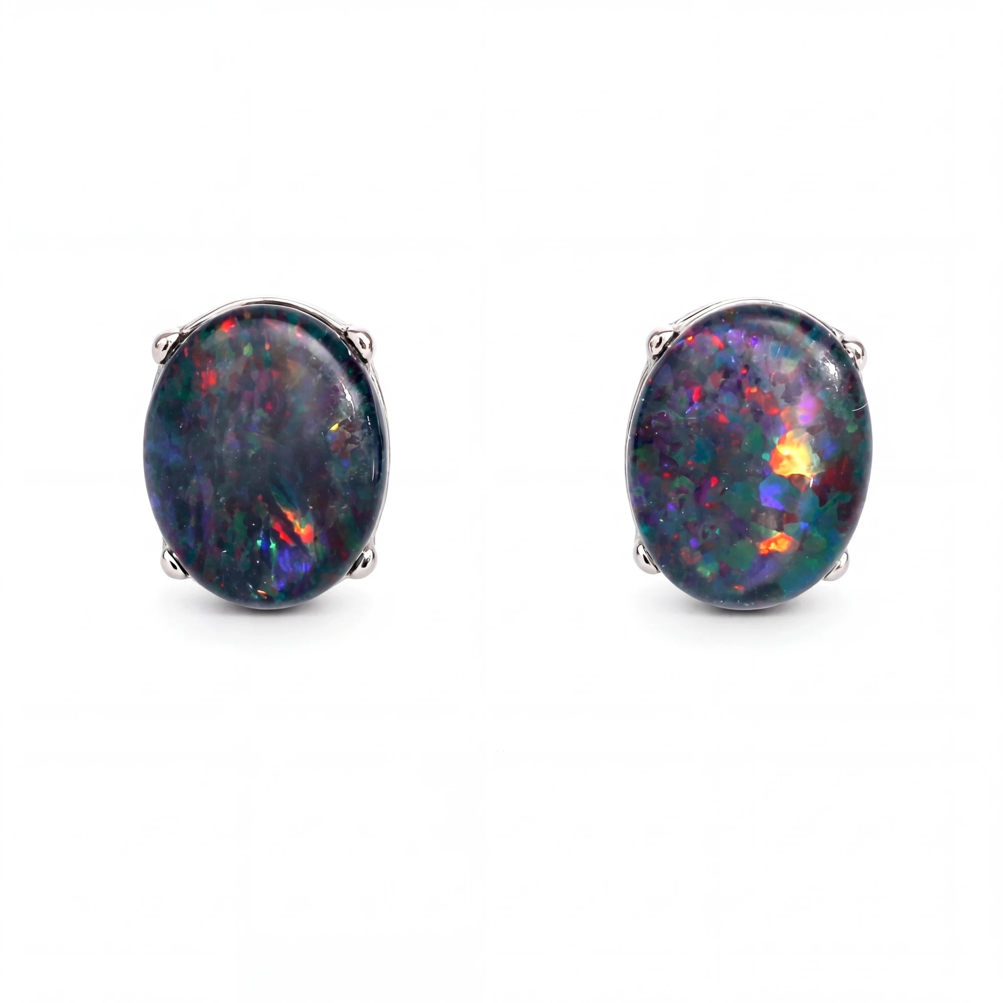 Triplet Opal Earrings in Stainless Steel - Multicolour - Australian Opal Cutters and Pearl Divers