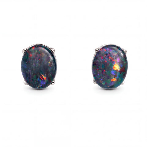 Triplet Opal Earrings in Stainless Steel - Multicolour - Australian Opal Cutters and Pearl Divers