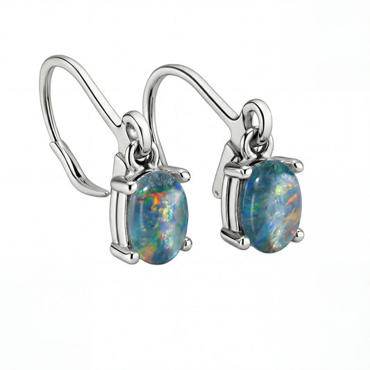 Triplet Opal Earrings in Stainless Steel - Multicolour - Australian Opal Cutters and Pearl Divers