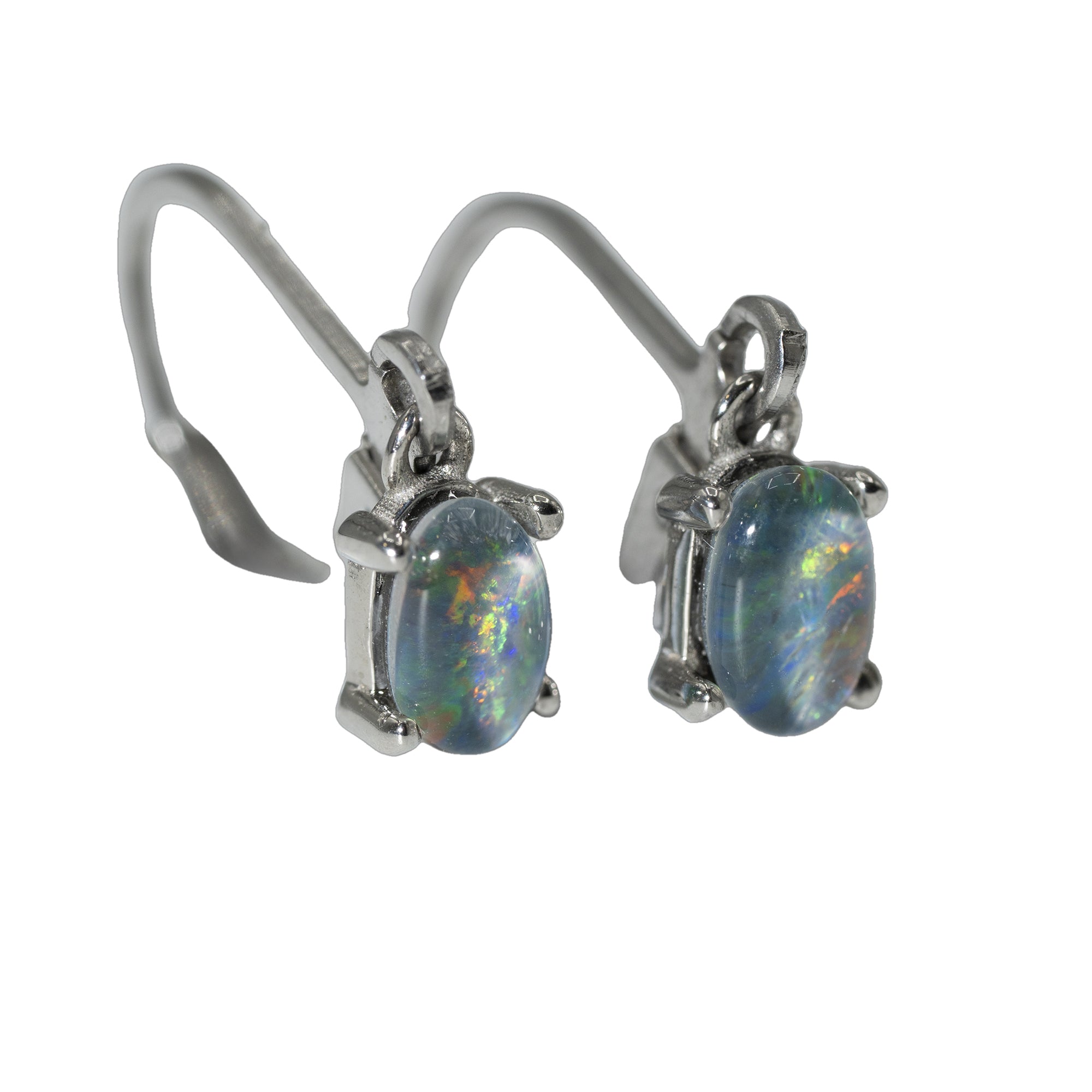 Triplet Opal Earrings in Stainless Steel - Green-Blue