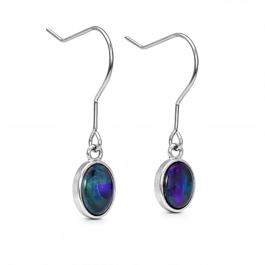 Triplet Opal Earrings set in Stainless Steel - Multicolour - Australian Opal Cutters and Pearl Divers