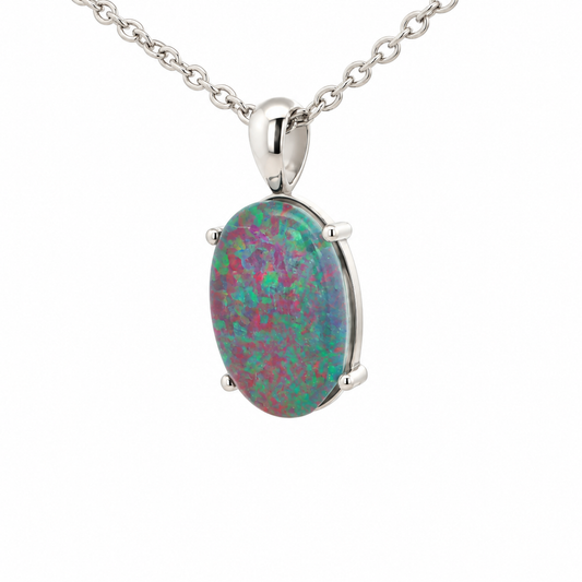 Australian Triplet Opal Pendant set in Stainless Steel - Multicolour