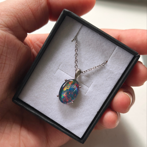 Australian Triplet Opal Pendant set in Stainless Steel - Multicolour