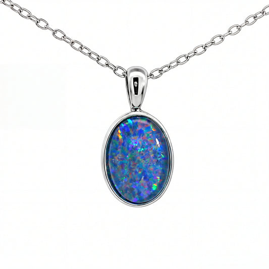 Triplet Opal Pendant in Stainless Steel - Green-Blue