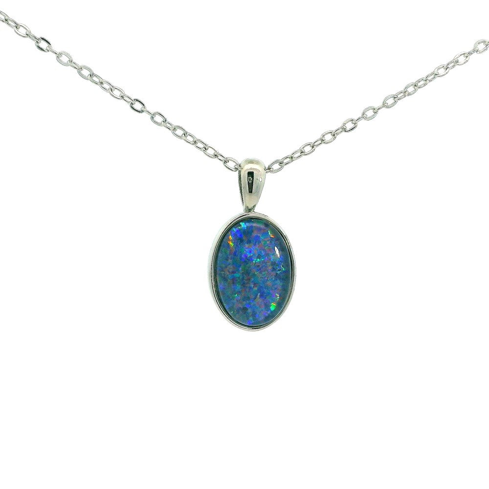 Australian Opal Triplet 14 x 10 mm Pendant set in Stainless Steel