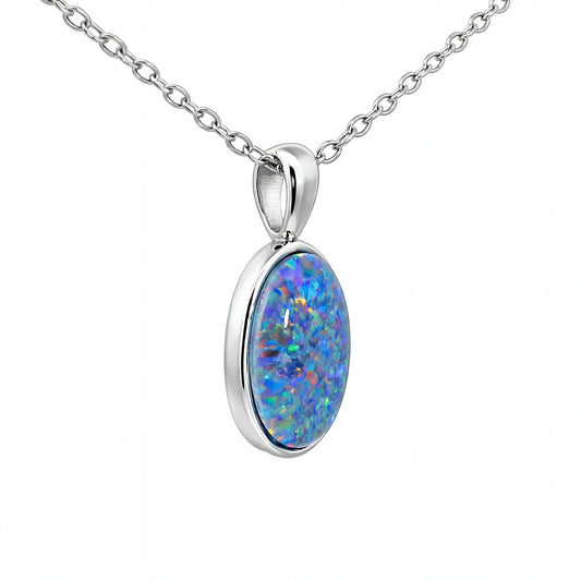 Triplet Opal Pendant in Stainless Steel - Green-Blue