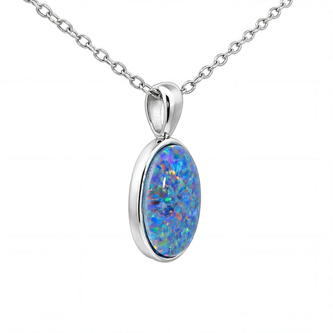 Triplet Opal Pendant in Stainless Steel - Green-Blue