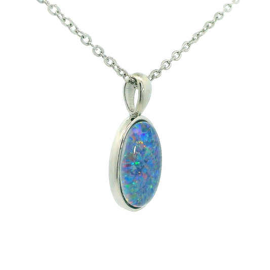 Triplet Opal Pendant in Stainless Steel - Green-Blue