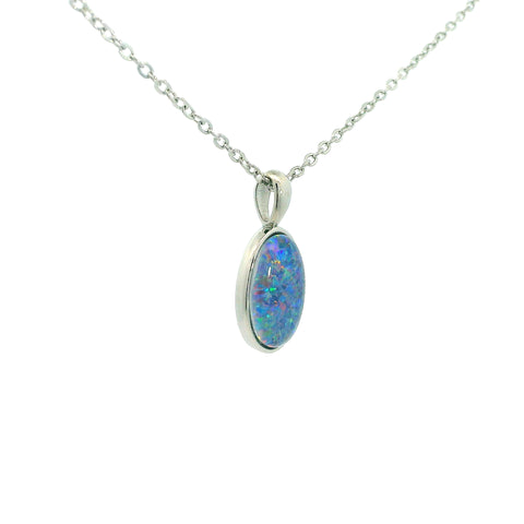 Triplet Opal Pendant in Stainless Steel - Green-Blue
