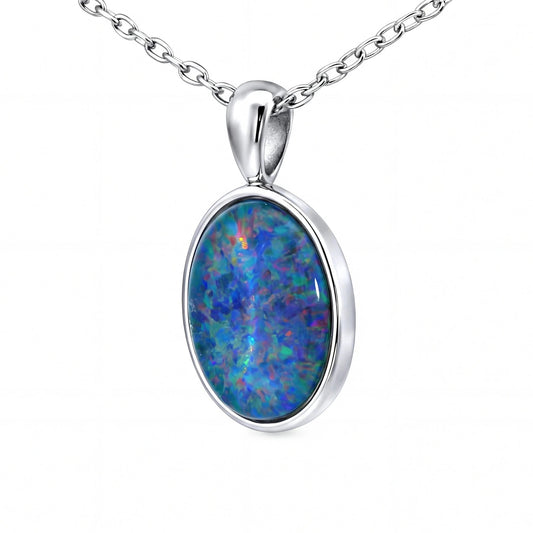 Triplet Opal Pendant in Stainless Steel - Green-Blue - Australian Opal Cutters and Pearl Divers