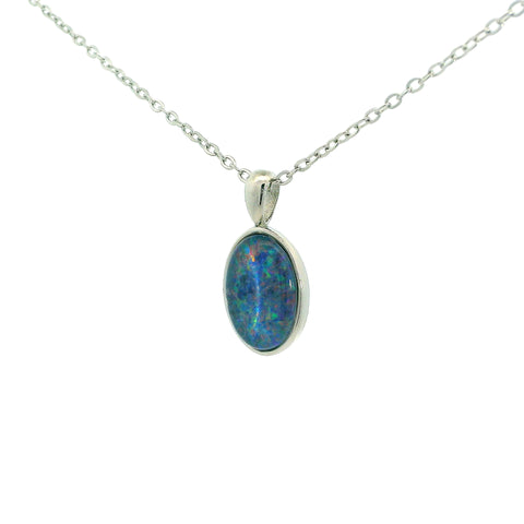 Triplet Opal Pendant in Stainless Steel - Green-Blue