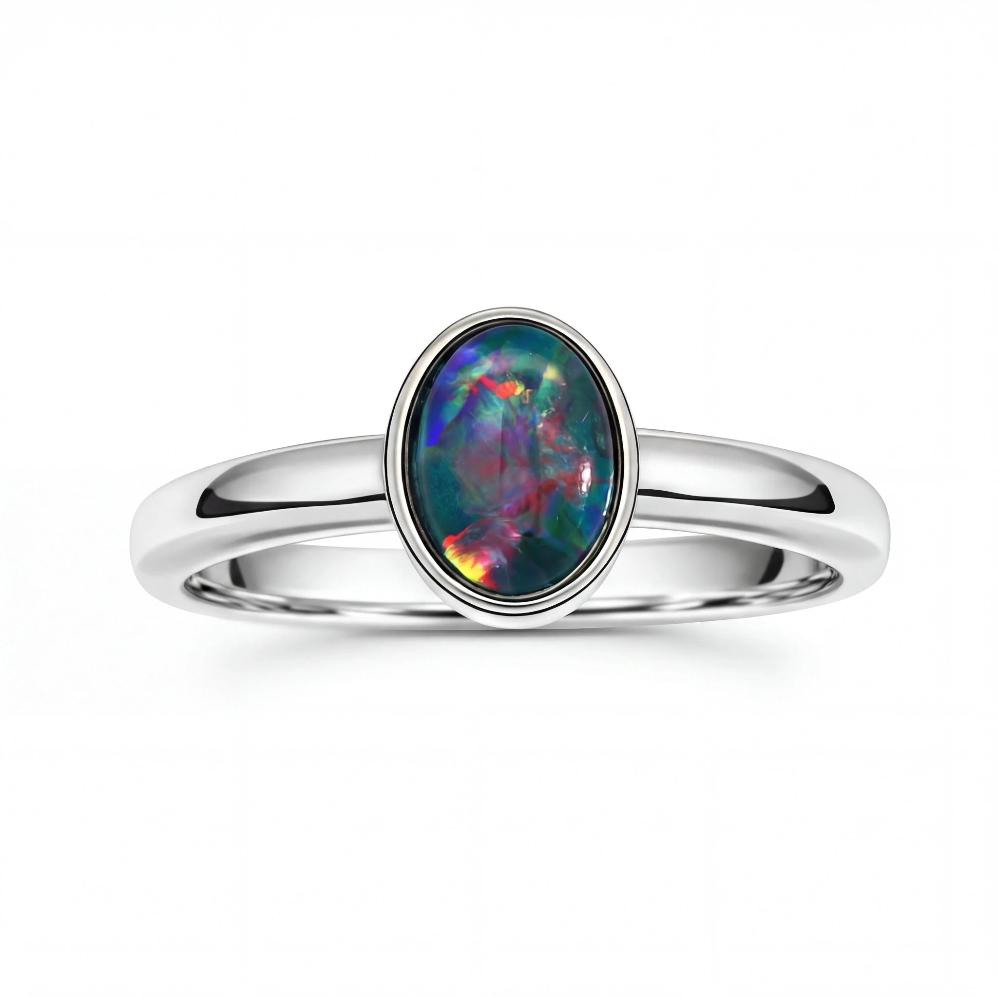 Triplet Opal Ring in Stainless Steel - Multicolour - Australian Opal Cutters and Pearl Divers