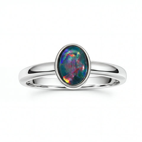 Triplet Opal Ring in Stainless Steel - Multicolour