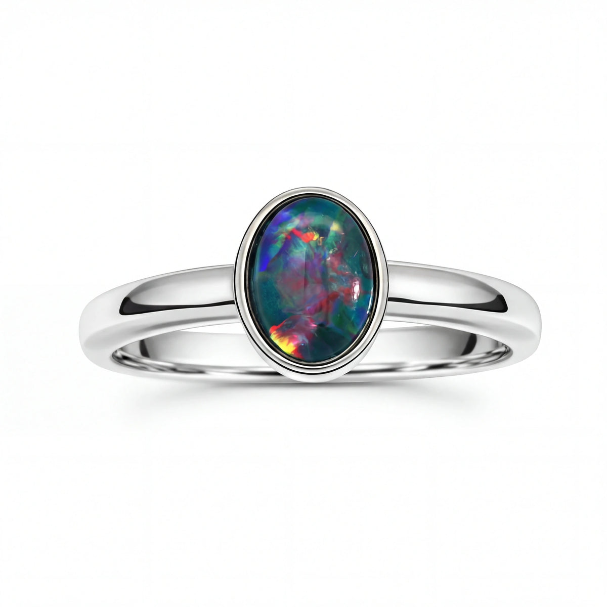 Triplet Opal Ring in Stainless Steel - Multicolour - Australian Opal Cutters and Pearl Divers