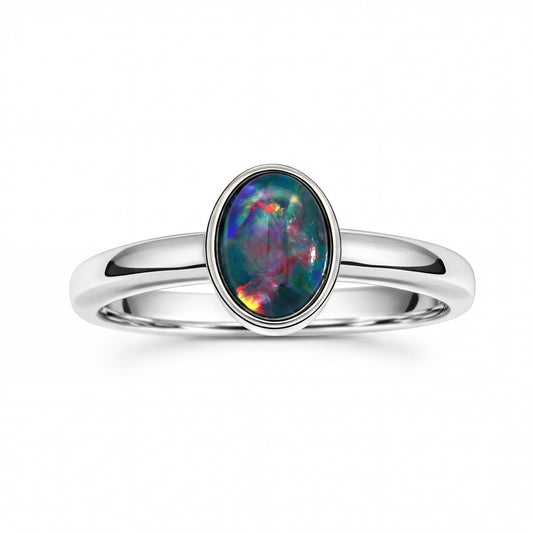Triplet Opal Ring in Stainless Steel - Multicolour - Australian Opal Cutters and Pearl Divers