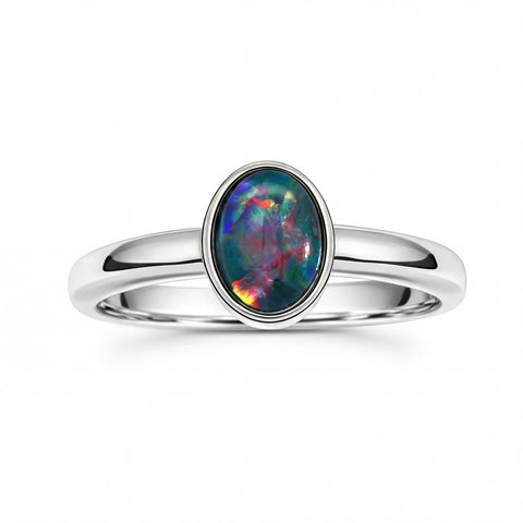 Triplet Opal Ring in Stainless Steel - Multicolour - Australian Opal Cutters and Pearl Divers