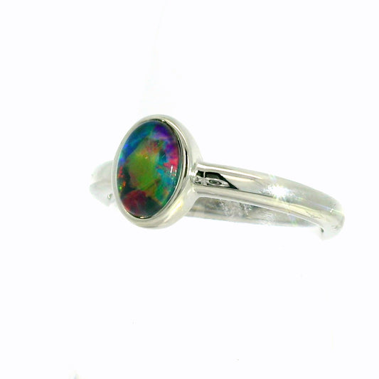 Triplet Opal Ring in Stainless Steel - Multicolour