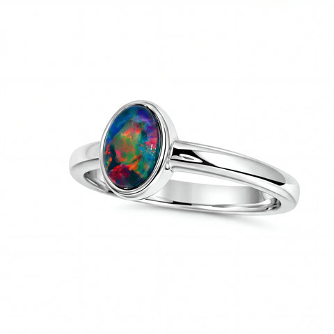Triplet Opal Ring in Stainless Steel - Multicolour - Australian Opal Cutters and Pearl Divers