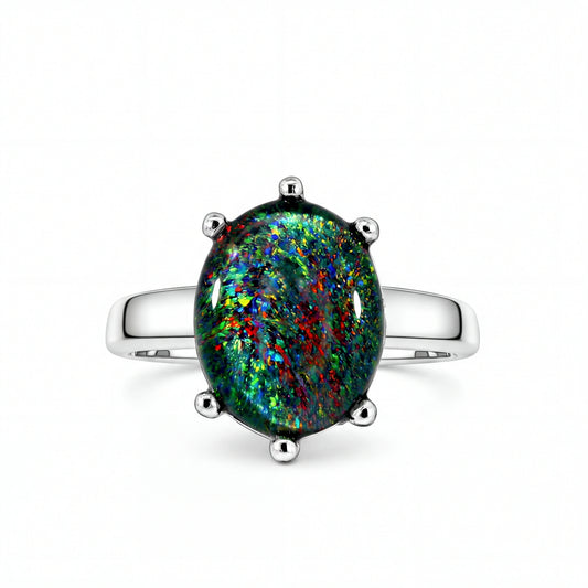 Triplet Opal Ring in Stainless Steel - Multicolour