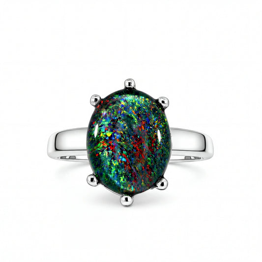 Triplet Opal Ring in Stainless Steel - Multicolour - Australian Opal Cutters and Pearl Divers