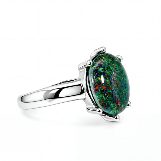 Triplet Opal Ring in Stainless Steel - Multicolour - Australian Opal Cutters and Pearl Divers