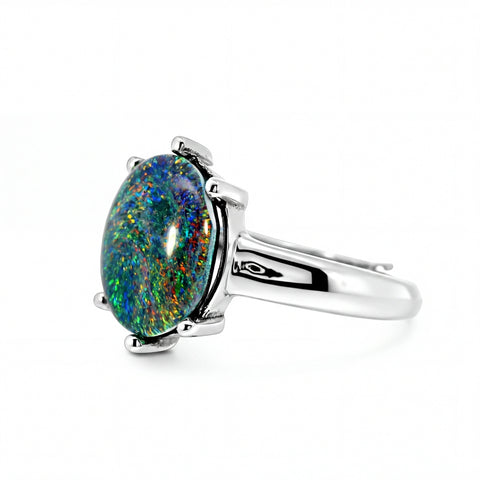 Triplet Opal Ring in Stainless Steel - Multicolour - Australian Opal Cutters and Pearl Divers
