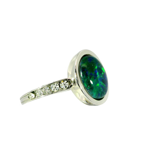 Triplet Opal Ring in Stainless Steel - Green-Blue