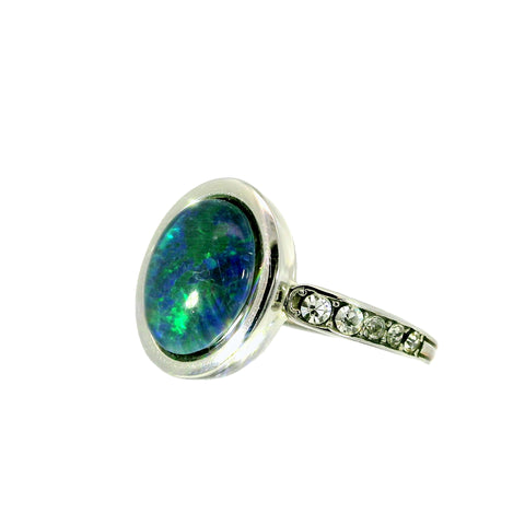 Triplet Opal Ring in Stainless Steel - Green-Blue