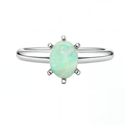 Light Opal Ring in Stainless Steel - Green-Blue