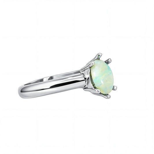 Light Opal Ring in Stainless Steel - Green-Blue