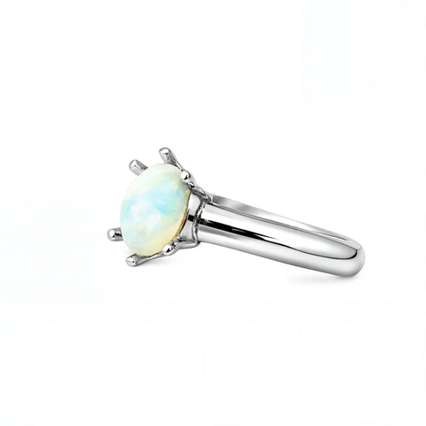 Light Opal Ring in Stainless Steel - Green-Blue
