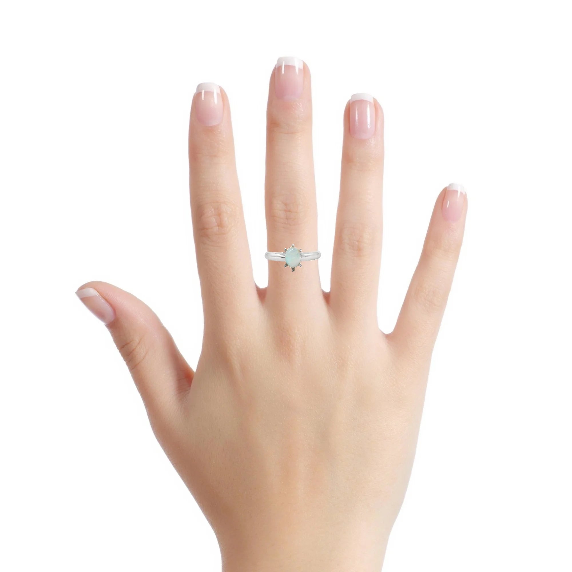 Light Opal Ring in Stainless Steel - Green-Blue