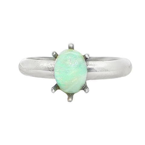Light Opal Ring in Stainless Steel - Green-Blue