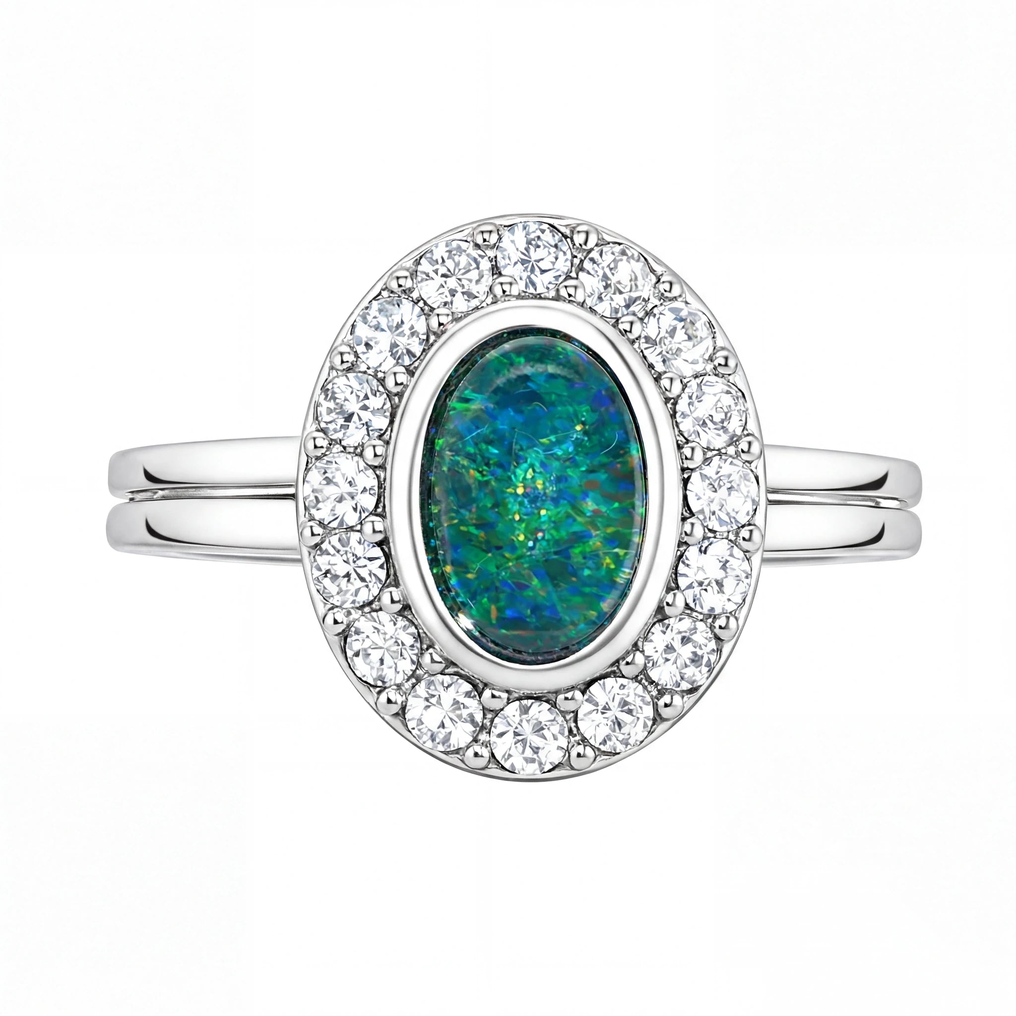 Triplet Opal Ring in Stainless Steel - Green and Blue - Australian Opal Cutters and Pearl Divers