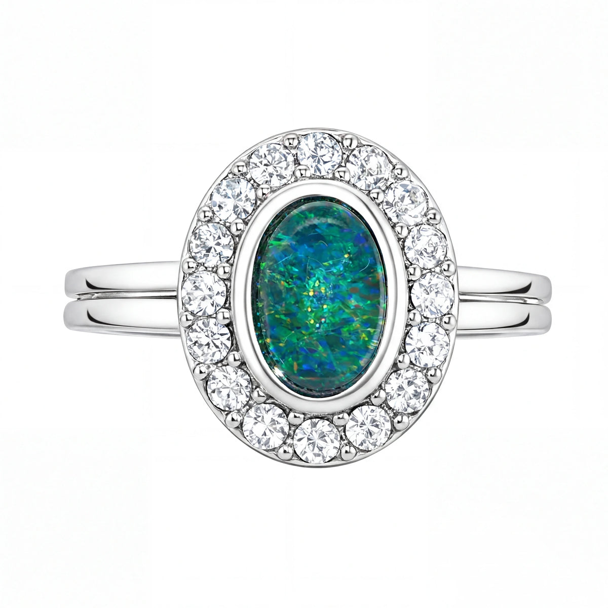 Triplet Opal Ring in Stainless Steel - Green and Blue - Australian Opal Cutters and Pearl Divers