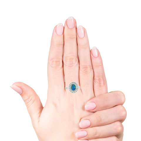 Triplet Opal Ring in Stainless Steel - Green-Blue
