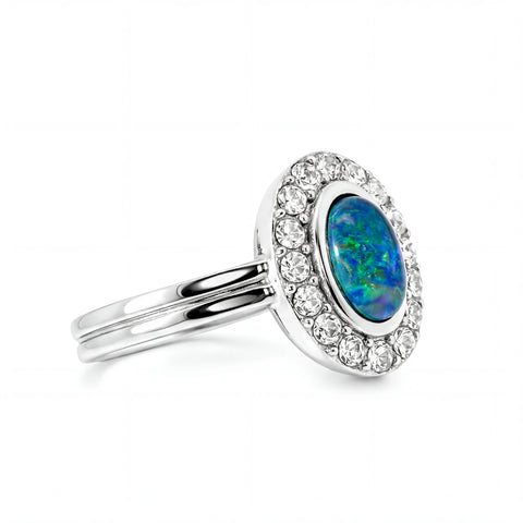Triplet Opal Ring in Stainless Steel - Green and Blue