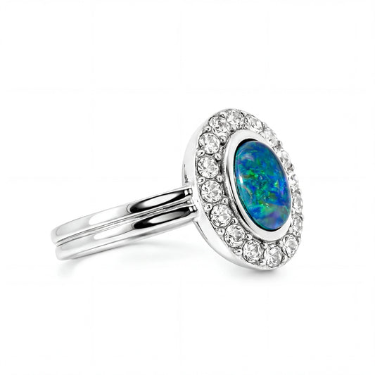 Triplet Opal Ring in Stainless Steel - Green and Blue - Australian Opal Cutters and Pearl Divers