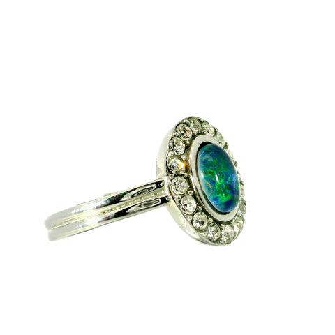 Triplet Opal Ring in Stainless Steel - Green-Blue
