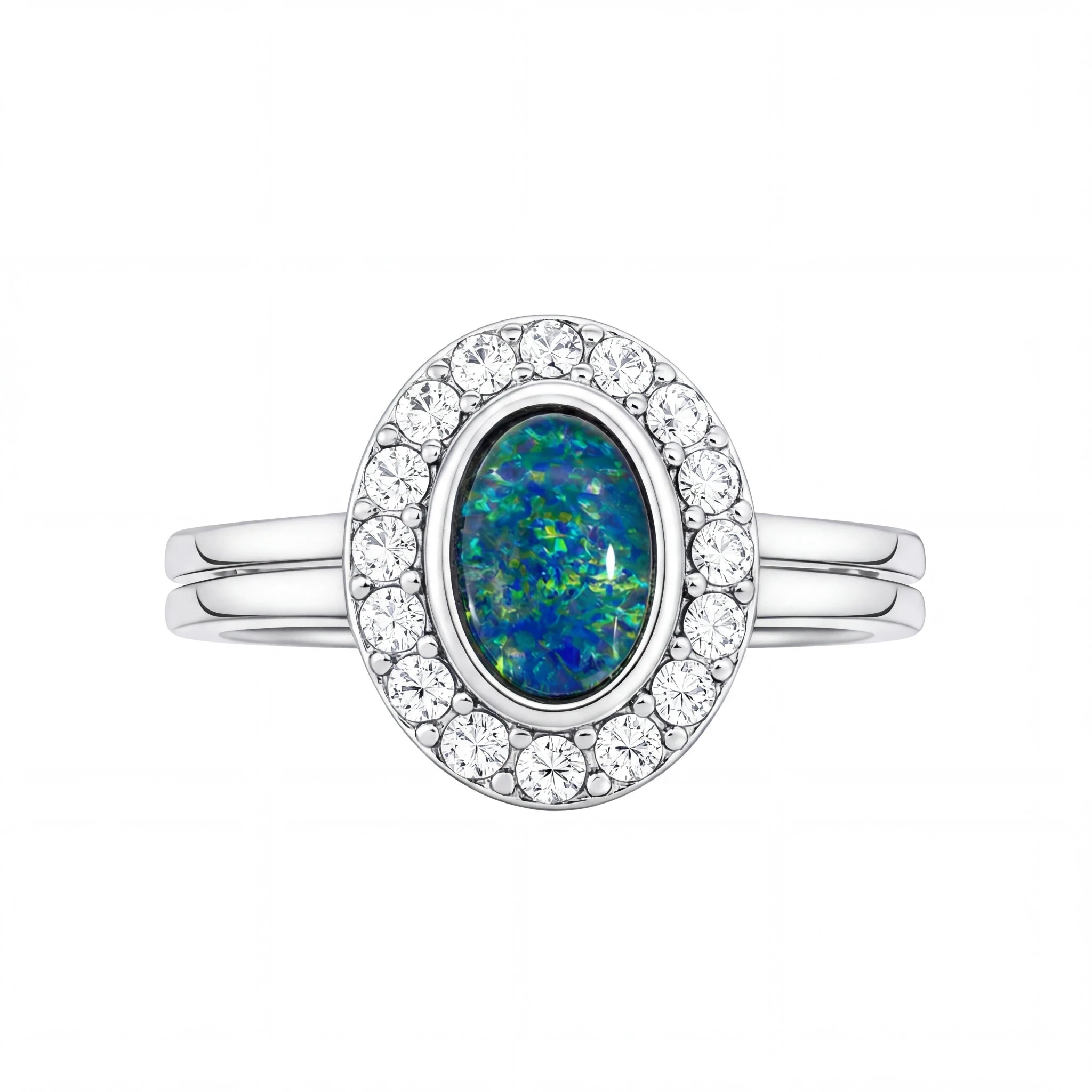 Triplet Opal Ring in Stainless Steel - Green and Blue - Australian Opal Cutters and Pearl Divers