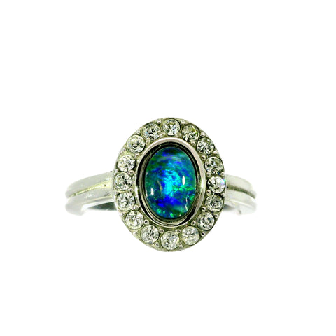 Triplet Opal Ring in Stainless Steel - Green-Blue