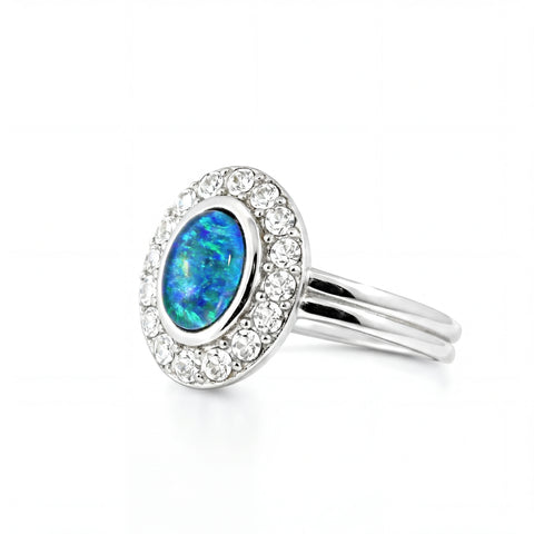 Triplet Opal Ring in Stainless Steel - Green and Blue