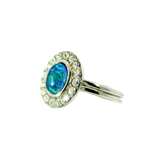 Triplet Opal Ring in Stainless Steel - Green-Blue
