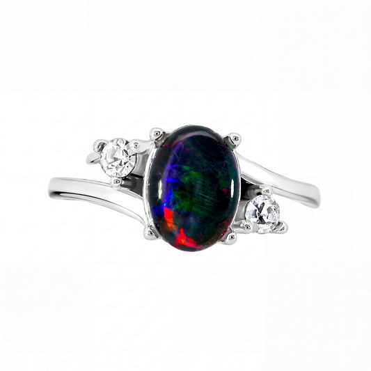 Triplet Opal Ring in Stainless Steel - Multicolour