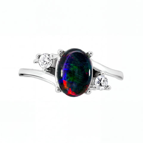 Triplet Opal Ring in Stainless Steel - Multicolour