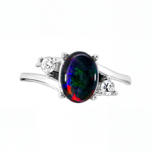 Triplet Opal Ring in Stainless Steel - Multicolour - Australian Opal Cutters and Pearl Divers