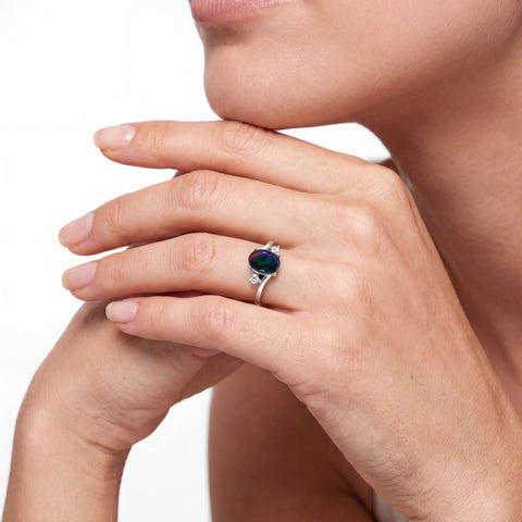 Triplet Opal Ring in Stainless Steel - Multicolour - Australian Opal Cutters and Pearl Divers