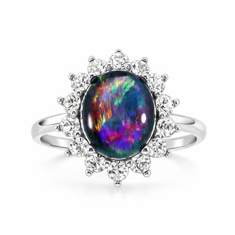 Triplet Opal Ring in Stainless Steel - Multicolour