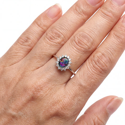 Triplet Opal Ring in Stainless Steel - Multicolour